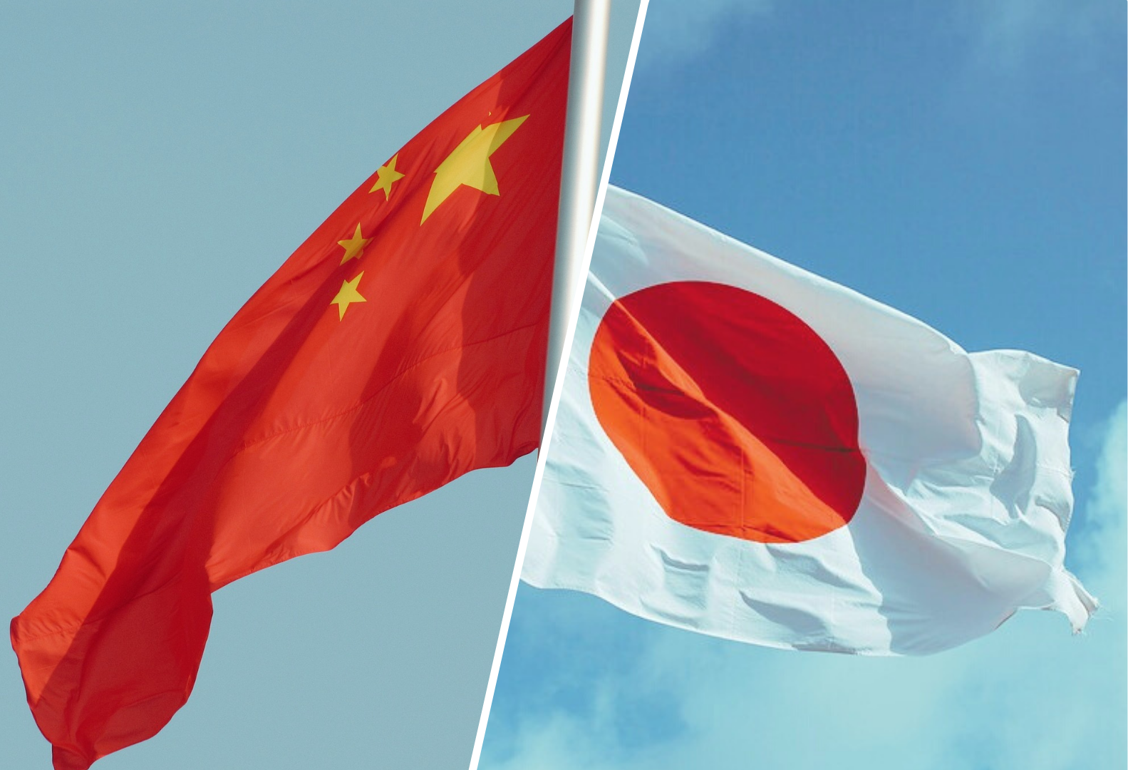Po lewej stronie flaga Chin, a po prawej stronie flaga Japonii/A flag of China on the left and the flag of Japan on the right