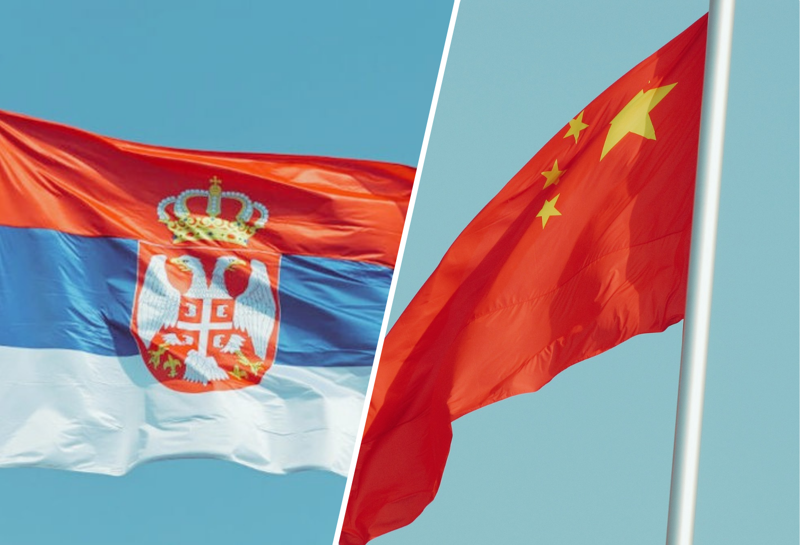 Po lewej stronie flaga Serbii a po prawej stronie flaga Chin/On the left is the flag of Serbia and on the right is the flag of China