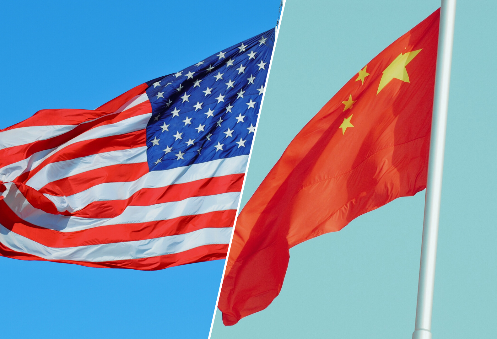 Po lewej stronie flaga Stanów Zjednoczonych, a po prawej stronie flaga Chin/The flag of the United States on the left and the flag of China on the right