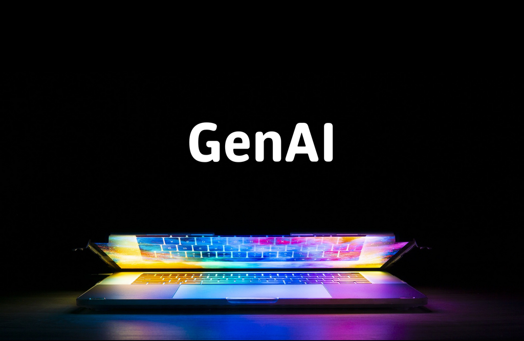 Podświetlony komputer na czarnym tle