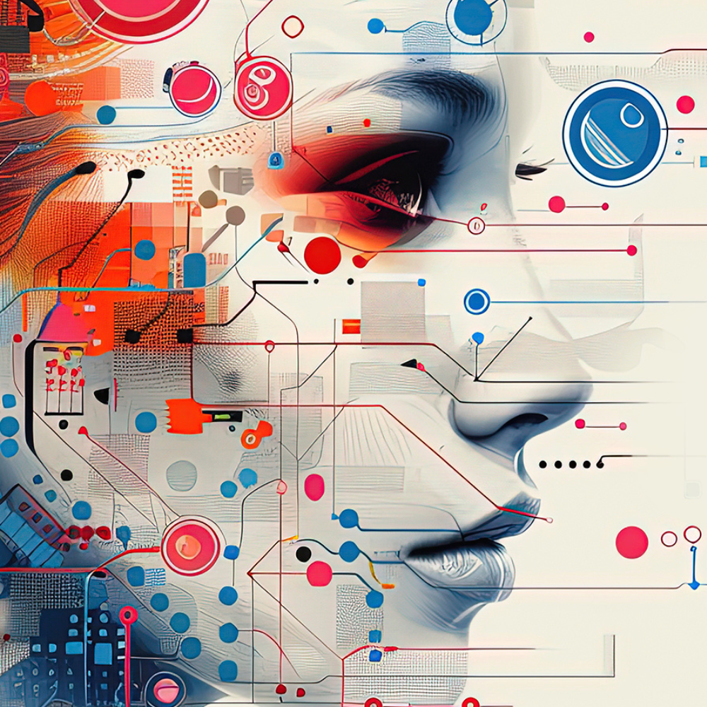 grafika z twarzą przypominająca kobietę robota