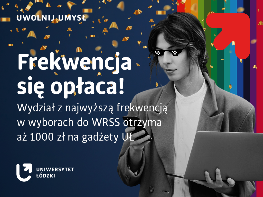 grafika dotycząca konkursu dla studentów na granatowym tle młody mężczyzna o ciemnych włosach