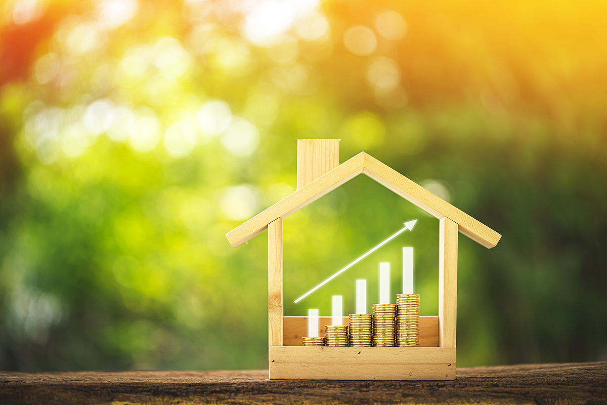 Monety w drewnianym domku-skarbonce.