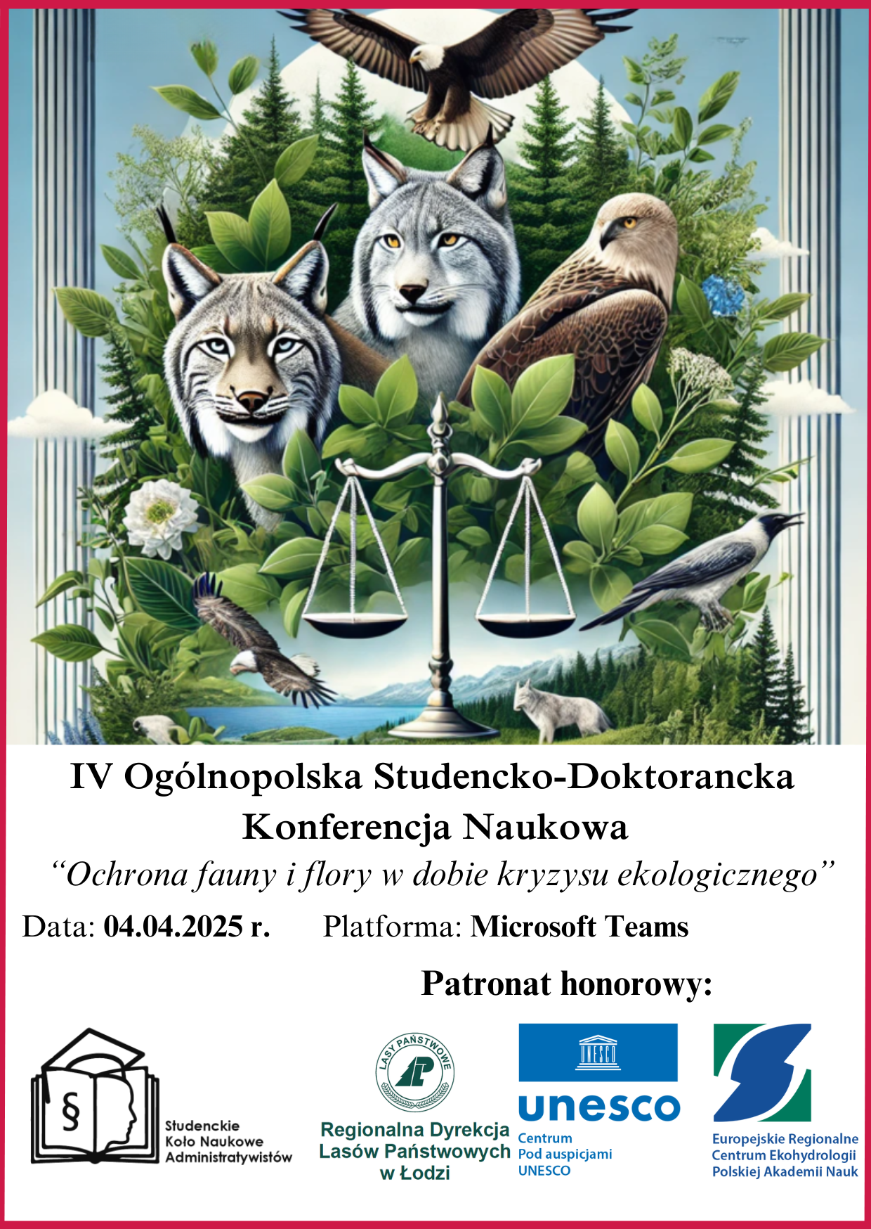 Obraz przedstawiający zwierzęta, rośliny oraz symbole związane z prawem