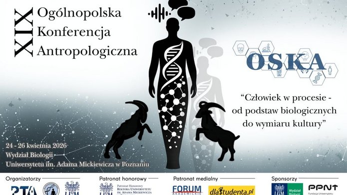 plakat konferencji oska z czarnymi kształtami człowieka i kóz
