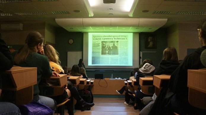 Widok na prezentację przed studentami