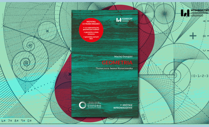 okładka na zielonym tle z geometrycznymi figurami 