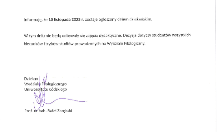 komunikat dziekana