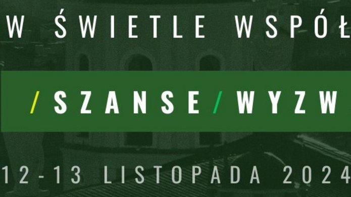 plakat informacyjny na temat konferencji, białe litery na zielonym tle