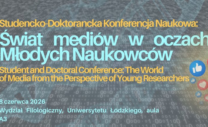 Plakat konferencji Baner "Świat mediów w oczach Młodych Naukowców".