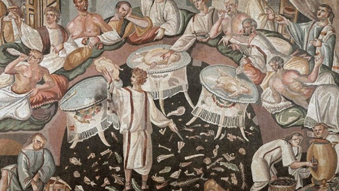 obraz historyczny pokazujące ludzi w trakcie uczty