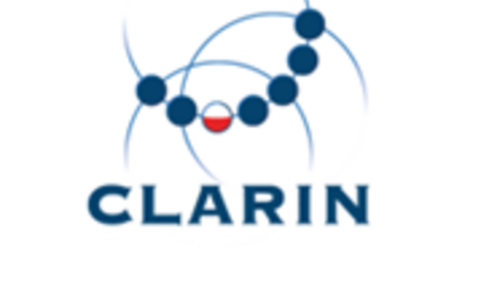 Niebieskie logo projektu CLARIN na białym tle