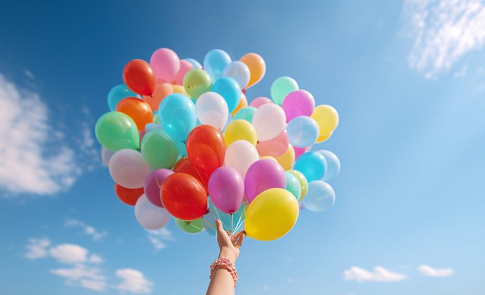 zdjęcie kolorowe balony lecą do nieba