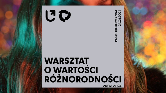 twarz kobiety zasłonięta napisem "Warsztat o wartości różnorodności"