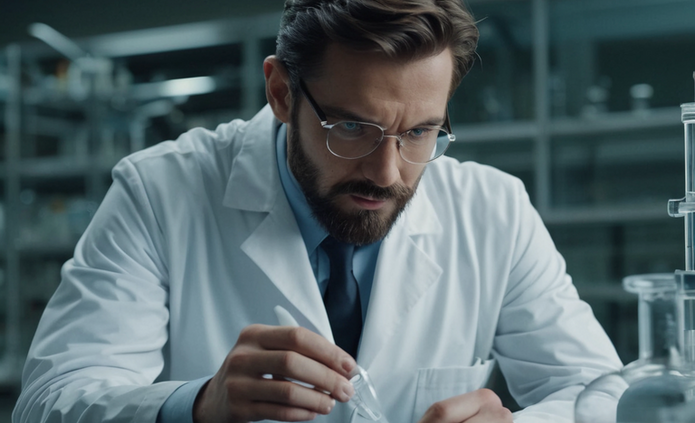 mężczyzna w białym fartuchu robiący badanie w laboratorium