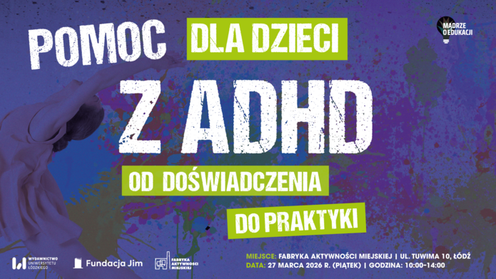 biało-zielony napis na fioletowym tle
