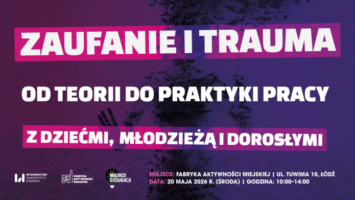plakat z białymi literami na fioletowym tle