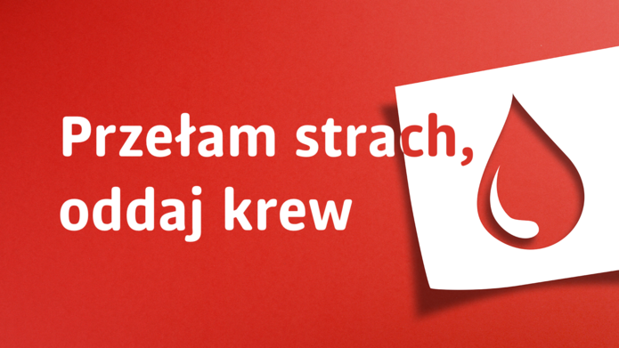 Grafika z napisem "Przełam strach, oddaj krew"