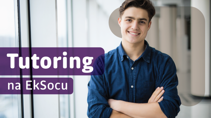 chłopak na tle korytarza, napis tutoring na eksocu 
