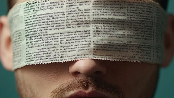 a blind folded man