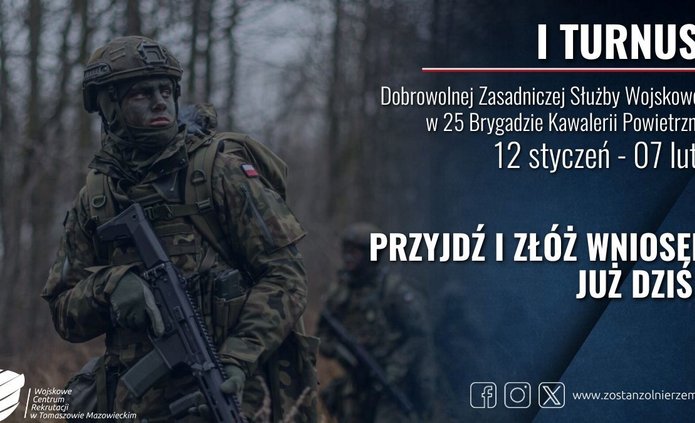 wojskowy z bronią po prawej stronie informacja o pierwszej rekrutacji 