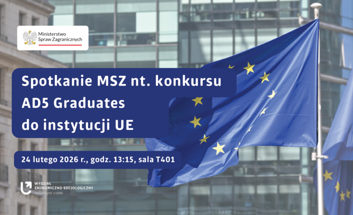 Flaga unii europejskiej i napis zachęcający do spotkania z MSZ