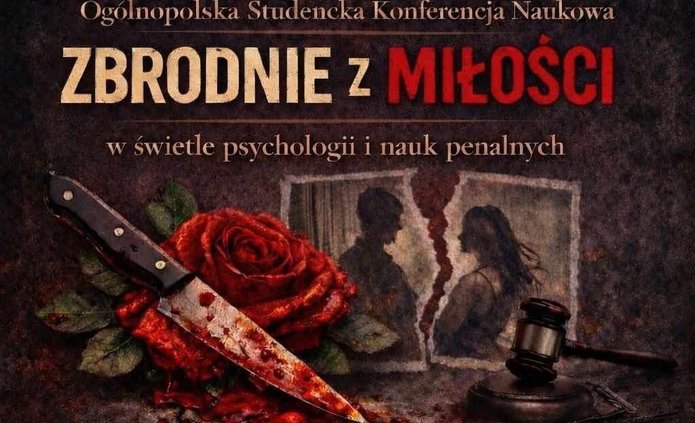 nóż z różą i napis zbrodnie z miłości