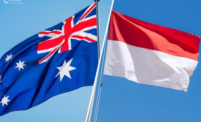 Po lewej stronie flaga Australii a po prawej stronie flaga Indonezji