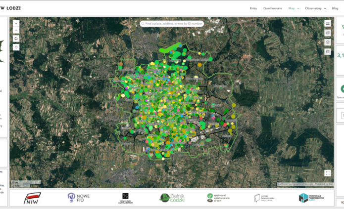 mapa drzew w Łodzi