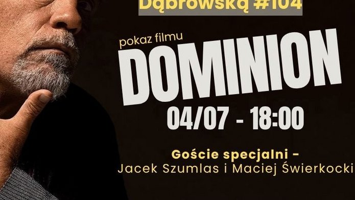 Plakat zapowiadający pokaz filmu „Dominion” w Kinie Charkie