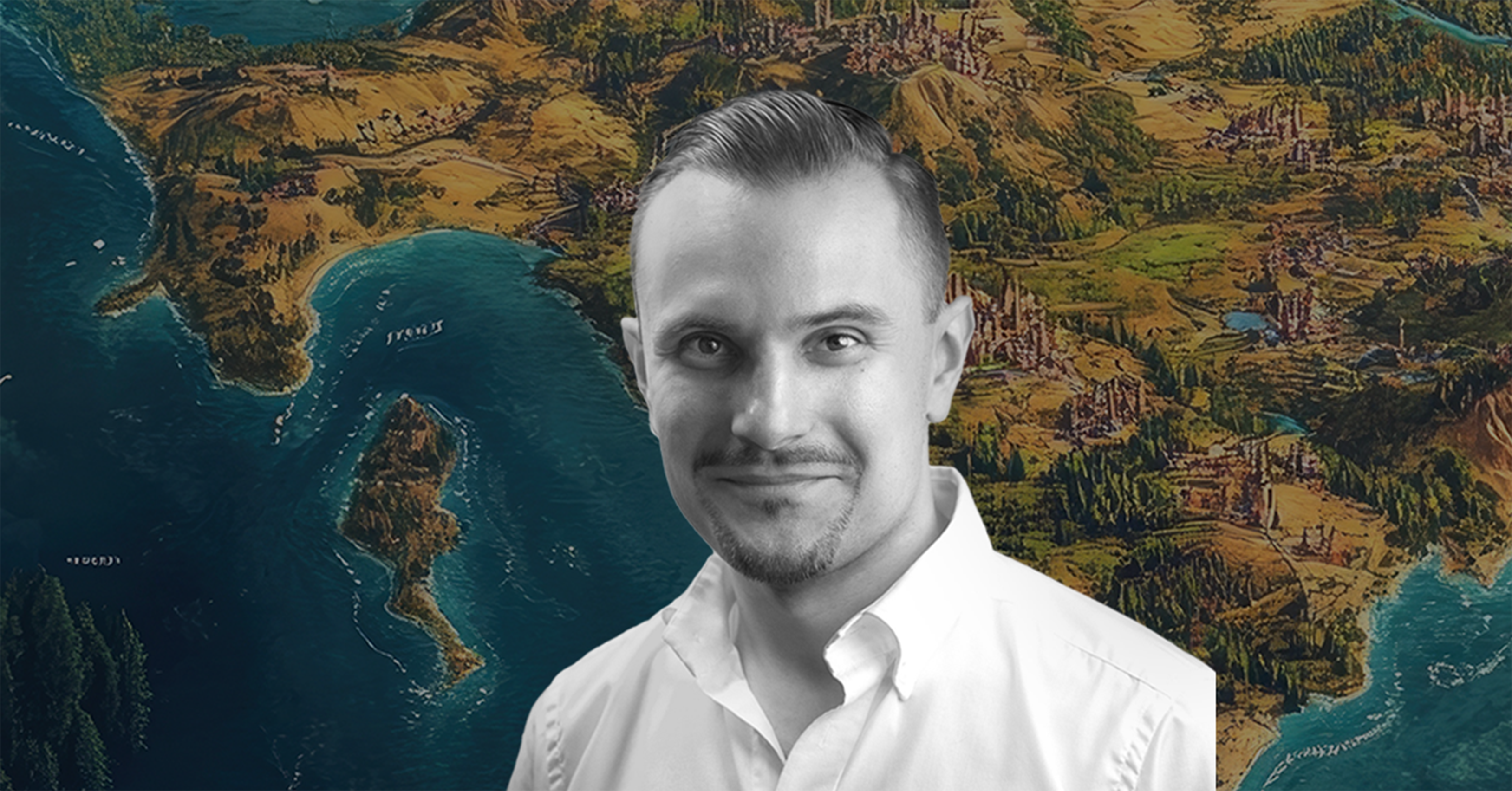 Zdjęcie portretowe dra Krzysztofa Maja na kolorowym tle