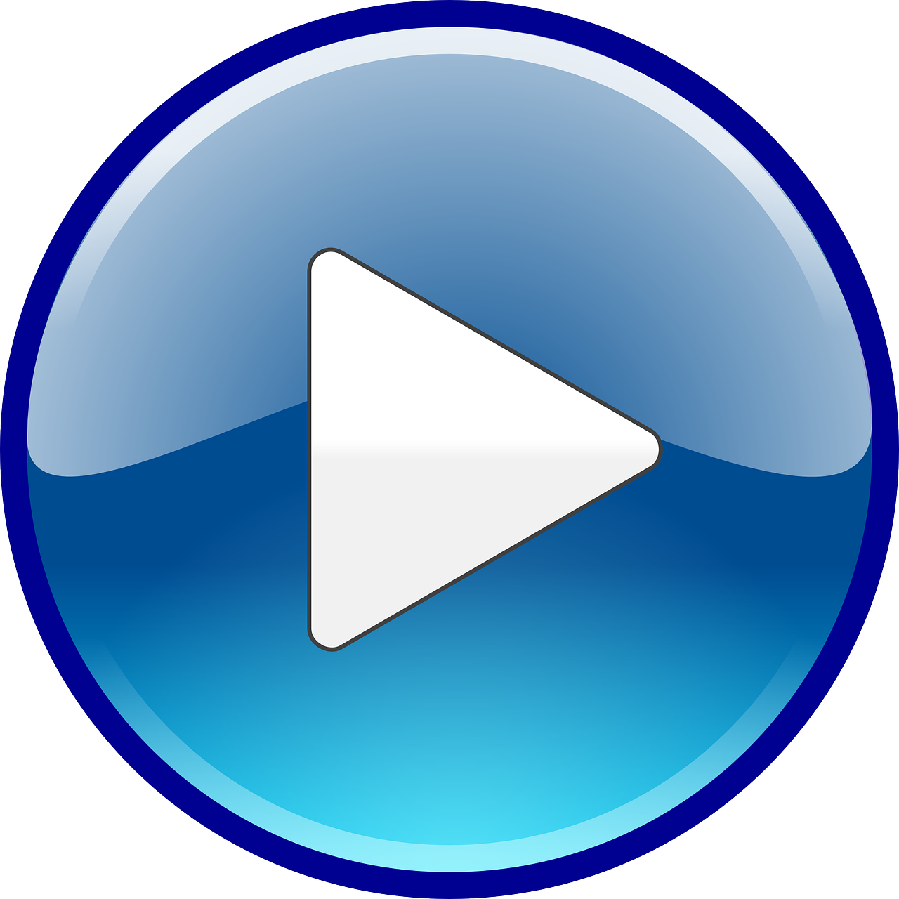 Biały przycisk play na niebieskim tle